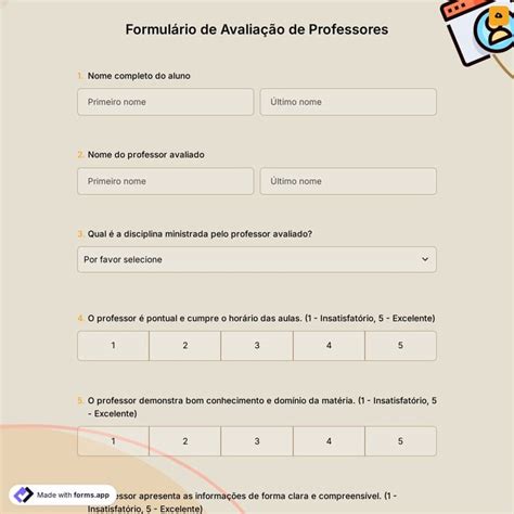 Modelo de Formulário de Avaliação de Professores Online Gratuito ...