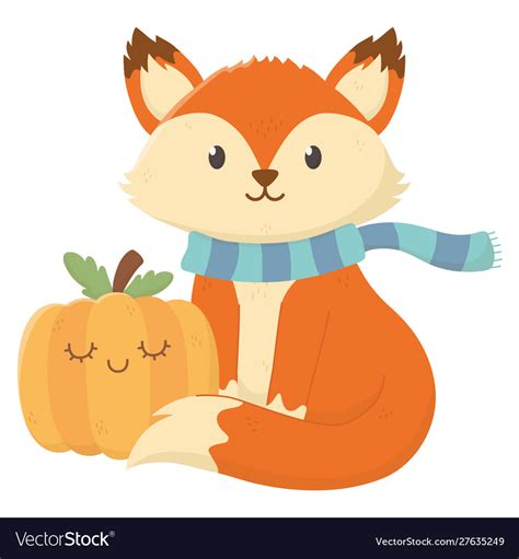 Cute fox with scarf and pumpkin autumn Royalty Free Vector