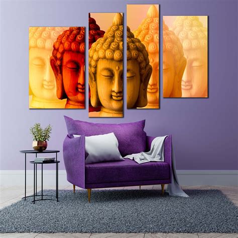 Mind Soul Canvas Wall Art, Meditation Buddha Shadows 4 Piece Canvas Se ...