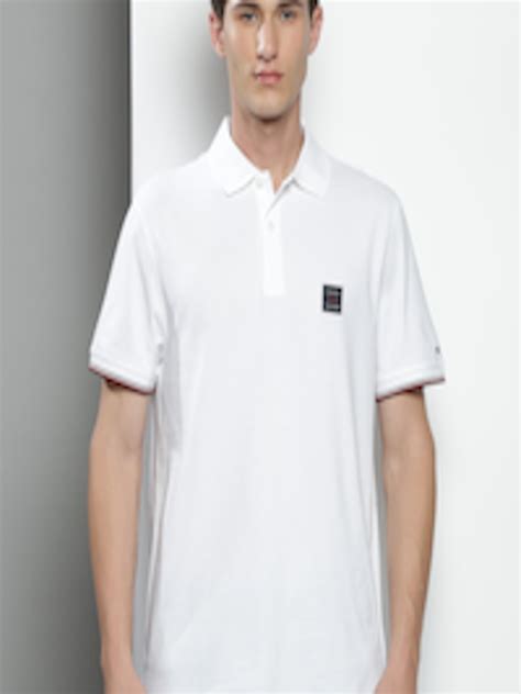 Buy Tommy Hilfiger Men White Brand Logo Polo Collar Applique T Shirt