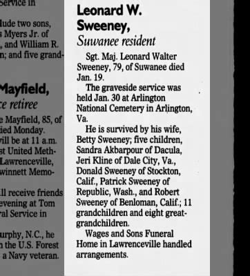 Obituary For Leonard Walter Sweeney Aged 79 Newspapers