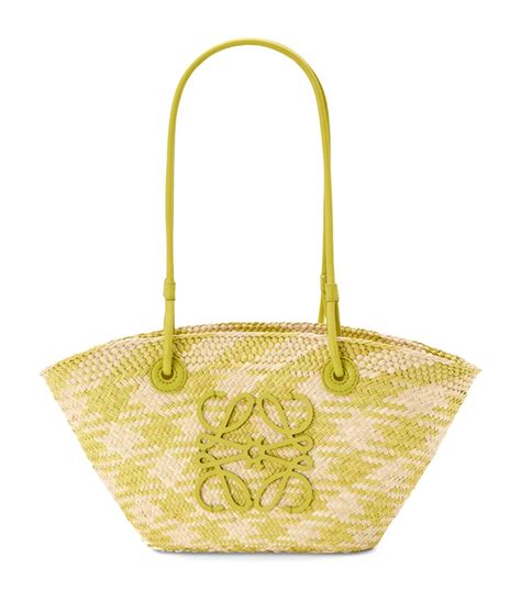 Womens Loewe Beige X Paulas Ibiza Small Checked Anagram Basket Bag