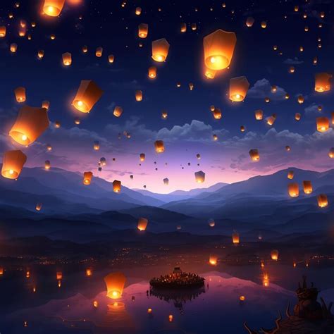 Premium AI Image | Flying lanterns in the night sky during the diwali ...