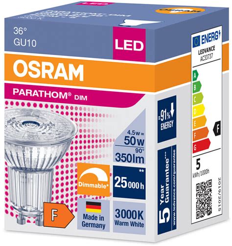 Osram LED GU10 Parathom PAR16 Dimmbar 36 4 5W Wie 50W 3000K CRI90