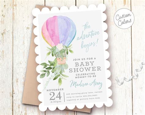 Hot Air Balloon Baby Shower Invitations Gender Neutral The Adventure