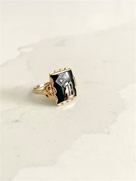 10K Gold Black Onyx Signet Ring With Diamond Silve Gem