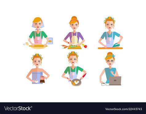 Woman Daily Routine Set Girl In Everyday Life Vector Image