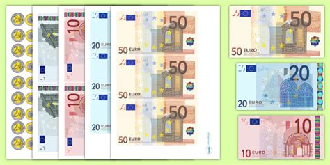 Planches de pièces et billets à découper La monnaie euro