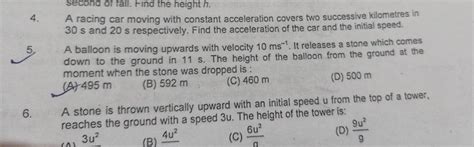 A Racing Car Moving With Constant Acceleration Covers Two Successive Kilo