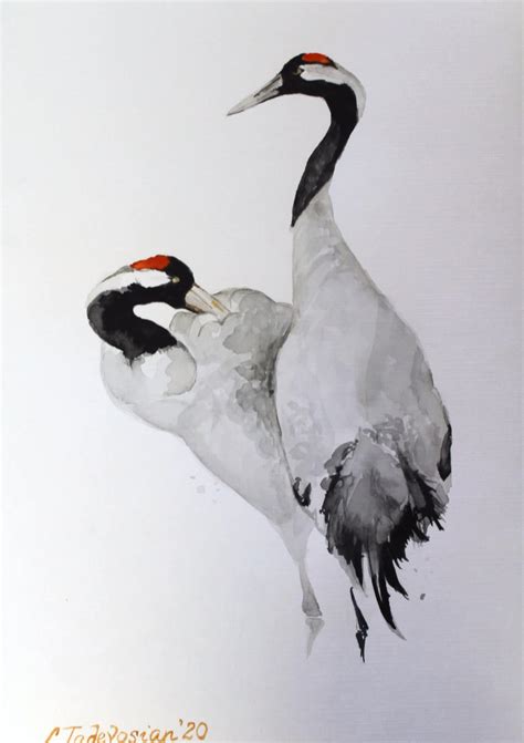 Cranes Watercolor Painting 11878 Handmade Etsy