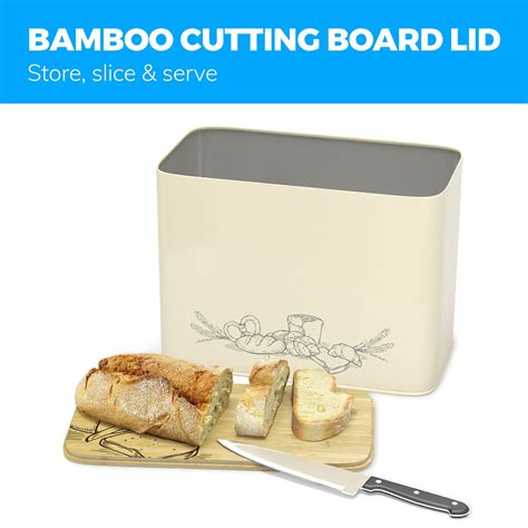 Buy Extra Large Bread Box For Kitchen Countertop With Bamboo Cutting Board Lid Vertical Space