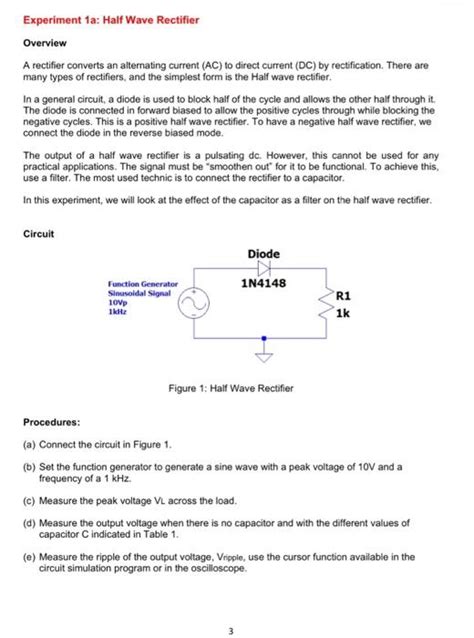 Solved Experiment A Half Wave Rectifier Overview A Chegg