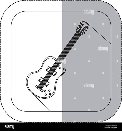 Middle Shadow Monochrome Sticker With Electric Guitar In Frame Vector