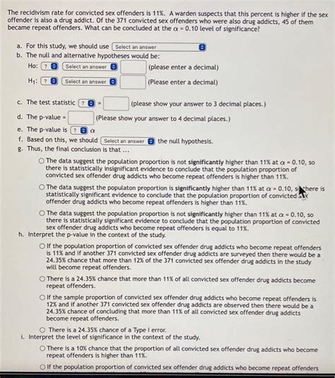 The Recidivism Rate For Convicted Sex Offenders Is Chegg