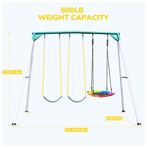 Hapfan 9.5′ Heavy Duty Swing Set with Saucer Swing, 2 Belt Swings, Tall