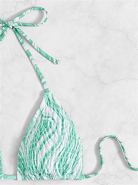 SHEIN X Sofia Suescun SHEIN Swim Vcay Fluid Smocked Halter Triangle Bikini Swimsuit SHEIN USA