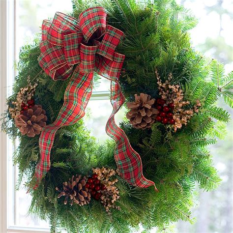 Country Plaid Tartan Fresh Christmas Wreath Made In Maine Farmhouse