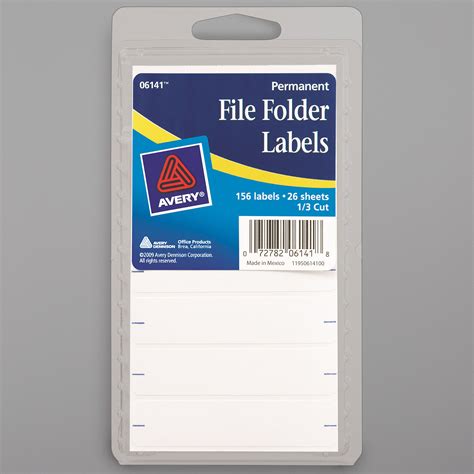 Avery 06141 2 3 4 X 5 8 White Rectangle Write On 1 3 Cut File Folder