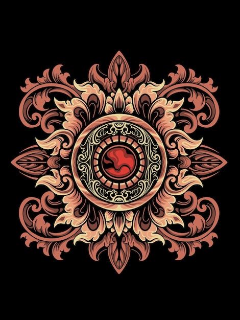 Premium Vector Color Editable Barong Bali Style Engraving Vector Ornament Design