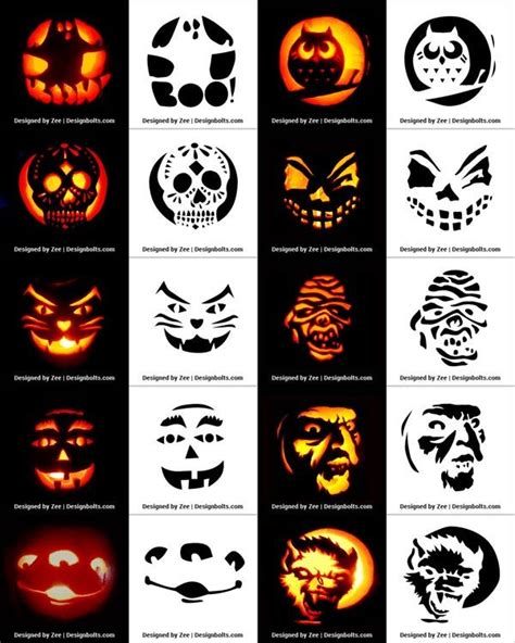 pumpkin carving patterns for halloween with different faces