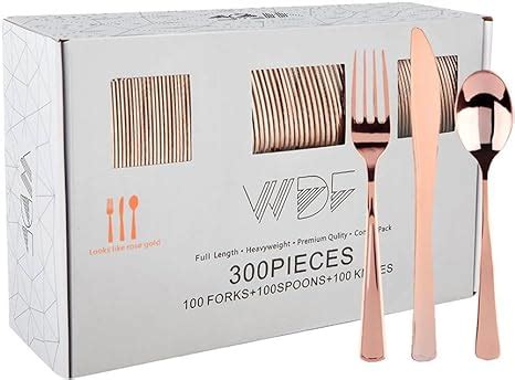 Amazon Wdf Pieces Rose Gold Plastic Silverware Disposable