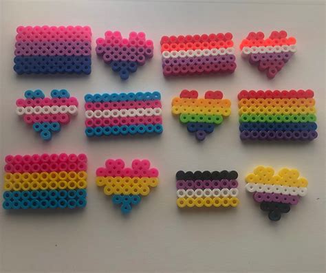 Perler Bead 12 Pc Lgbt Pride Flag Hearts Etsy