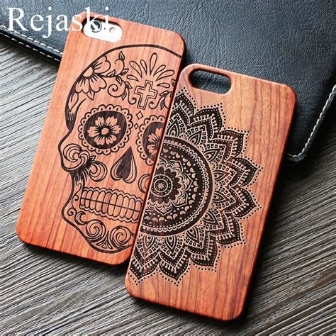 Funda De Tel Fono De Madera Natural Con Calavera Para Iphone Plus