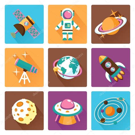 Space Flat Icons Set Stock Vector By ©macrovector 57244107