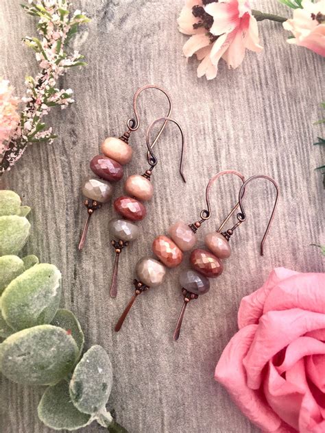 Moonstone Copper Earrings Copper Jewelry Moonstone Gemstone - Etsy