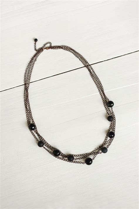 Multi Stranded Necklace Layered Copper Chains Black Stones Etsy