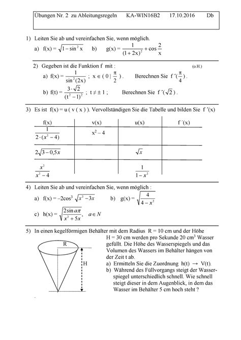 Ü Blatt Nr 2 Ableit Mathe Übung Mit Lösung Übungen Nr 2 Zu