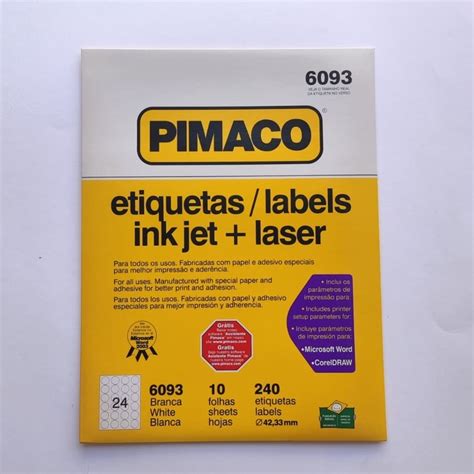 Etiqueta INK JET LASER 6093 42 33mm Pimaco 240 Etiquetas