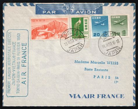 1953 Japan First Flight Airmail Cover Tokyo Saigon Paris Oldbid