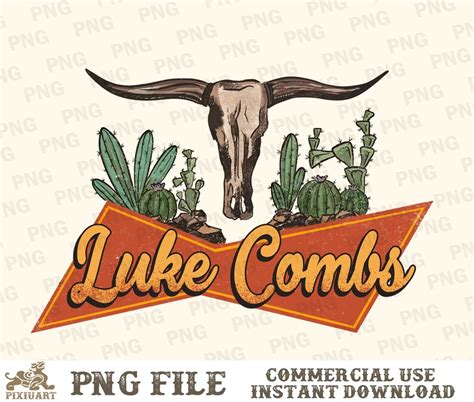 Luke Combs PNG Western Bull Skull Png Western Sublimation Etsy