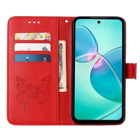 For Infinix Hot Play Hot Play Nfc X C Embossed Butterfly Flip Leather Phone Case Red