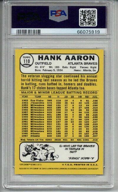 2000 TOPPS AARON CHROME 1968 REPRINT 15 HANK AARON CARD BRAVES PSA 10