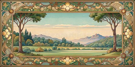 Inspiered Landscape In An Art Nouveau Style Ai Generative Stock