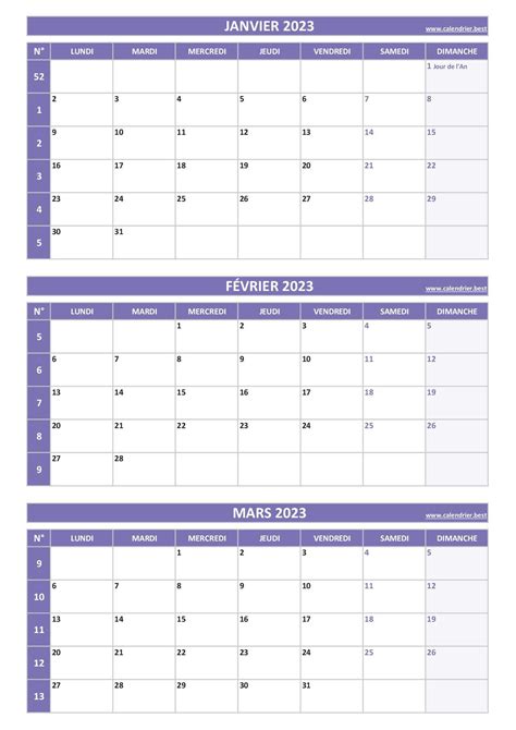 Calendrier Pour Le Er Trimestre Mois De Janvier F Vrier Et