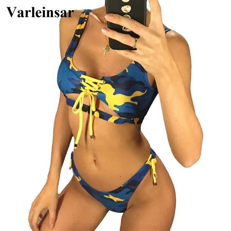 2019 Sexy Lace Up High Cut Bikini Women Swimwear Female Swimsuit Two