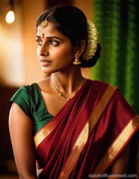 Graceful Kerala Woman In Traditional Saree Stable Diffusion Online