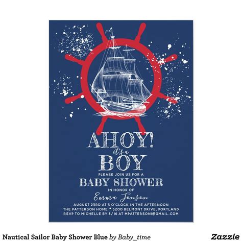 Nautical Sailor Baby Shower Blue Invitation Zazzle Sailor Baby