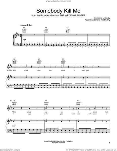 Somebody Kill Me From The Wedding Singer Sheet Music For Voice Piano Or Guitar