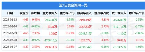 股票行情快报：世纪华通（002602）2月13日主力资金净卖出96431万元数据成交额流向