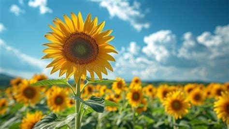 Field Of Sunflowers Under Blue Sky Stock Photo Image Of Bloom