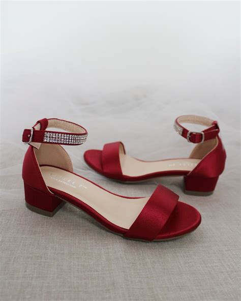 Girls Satin Block Heel Sandals With Embellished Ankle Strap Chaussure