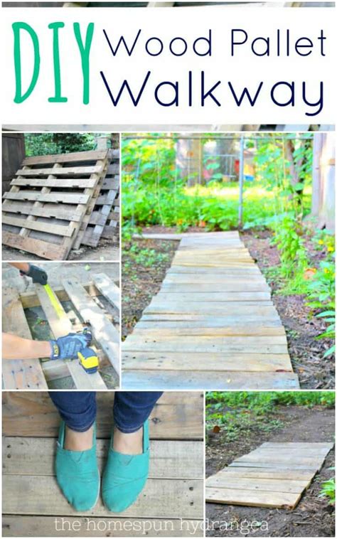 Easy Upcycled Diy Wood Pallet Garden Walkway The Homespun Hydrangea