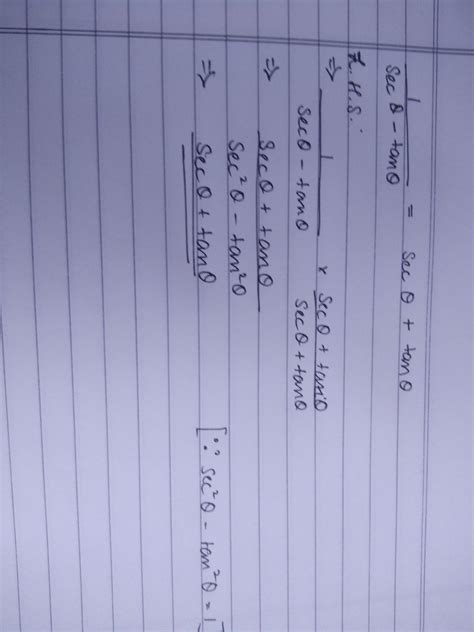 Prove That 1 Upon Sec Theta Minus Tan Theta Is Equal To Sec Theta Plus