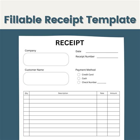 Receipt Template Fillable Receipt Printable Receipt Template Minimalist