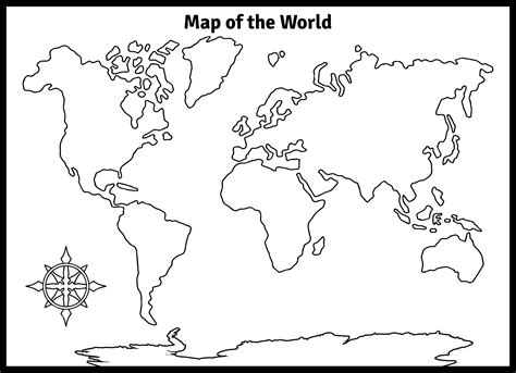 Black And White World Map - 20 Free PDF Printables | Printablee