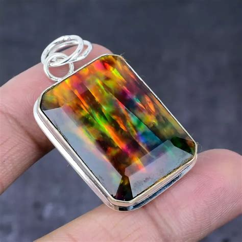 NATURAL AMMOLITE GEMSTONE Handmade 925 Sterling Silver Gift Pendant 1